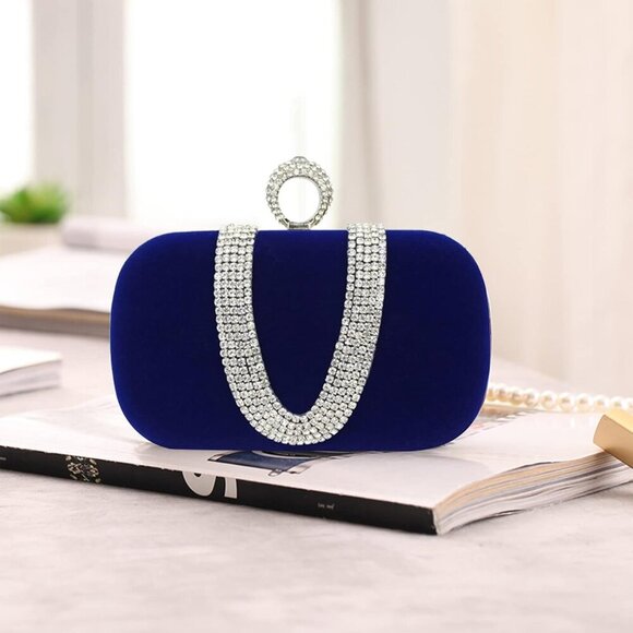 ❤️Women Velvet Evening Bag Sparkly Rhinestone Clutch Charming Glittering Handbag - Picture 7 of 9